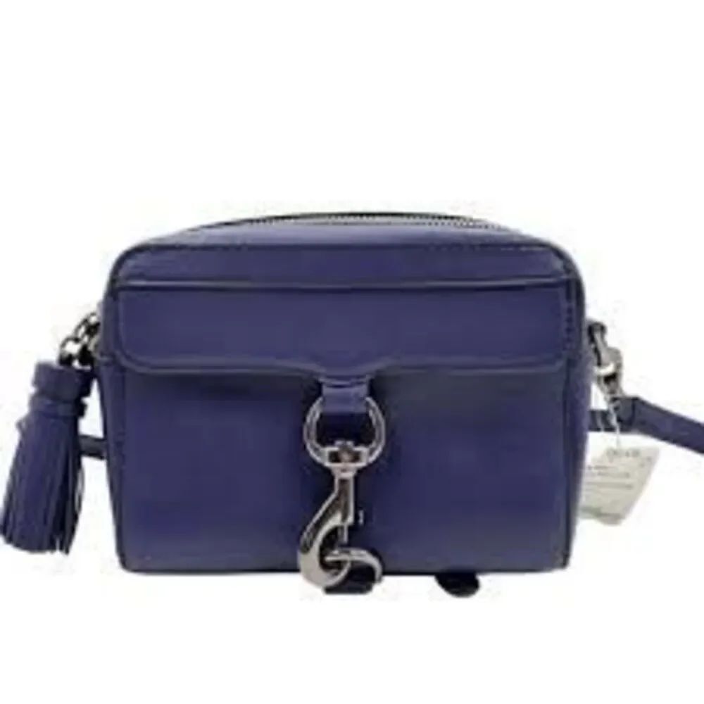 Rebecca Minkoff Mini M.A.C Crossbody Bag Navy Blue Leather Gunmetal Chain Strap